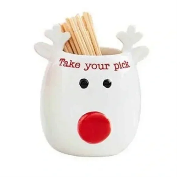 Mud Pie Take Your Pick Reindeer Toothpick Holder Rudolph Holiday Red NWOT - Picture 1 of 4